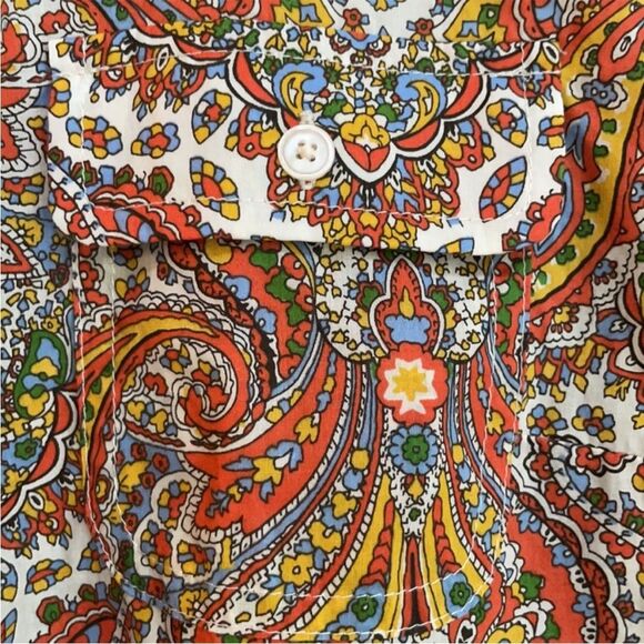 Talbots Multicolor Paisley Cotton Button Down Shirt with Tab Sleeves - Picture 3 of 9